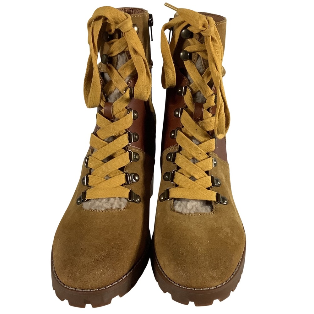 Frye and Co Jacy Hiker Boots Cognac Leather Suede Block Heel 3470767 Women's 11M